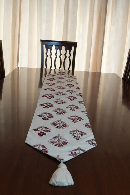Maroon Floral Buta Table Runner with Tassels (Long)
