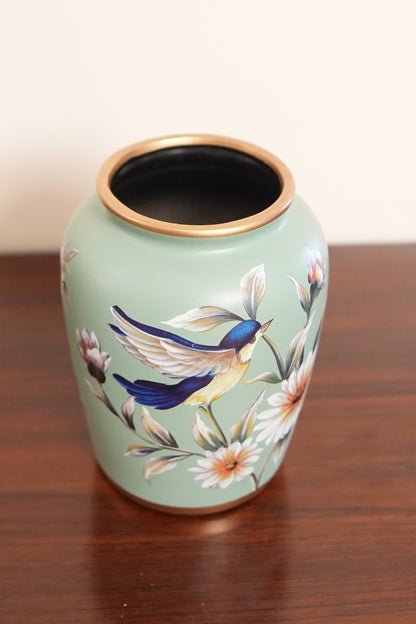 Sage Green Bird & Blossom Classic Ceramic Vase
