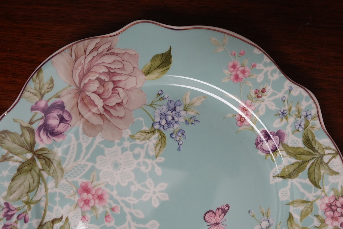 Aqua Peony Ceramic Quarter Plate Set of 2
