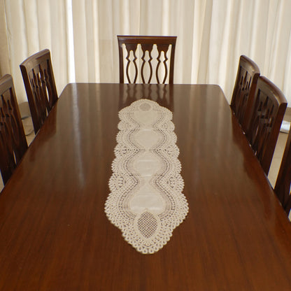 Ivory Satin Heart Lattice Lace Table Runner (Long)