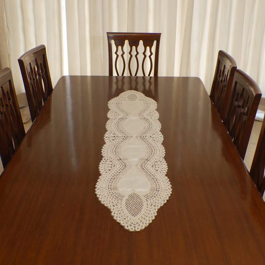 Ivory Satin Heart Lattice Lace Table Runner (Long)
