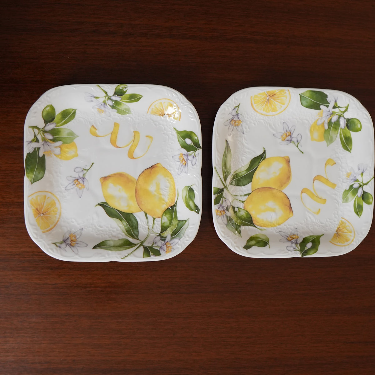Lemon Blossom Ceramic Square Platter (Set of 2)