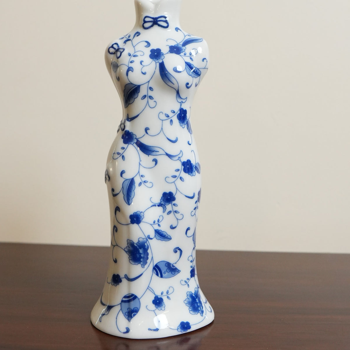 Blue Vine Qipao Lady Ceramic Bud Vase