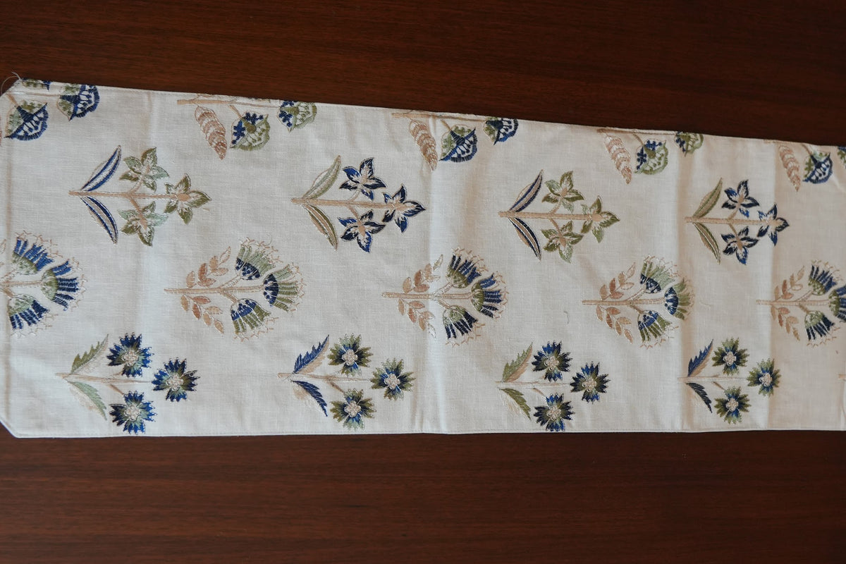 Blue Floral Buta Table Runner with Tassels (Long)