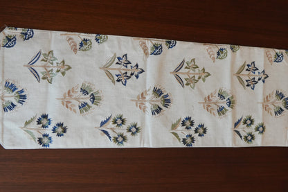 Blue Floral Buta Table Runner with Tassels (Long)