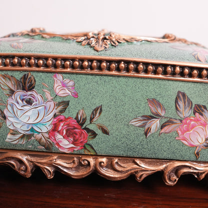Sage Green Rose Ceramic Tissue Box with Gold Baroque Base
