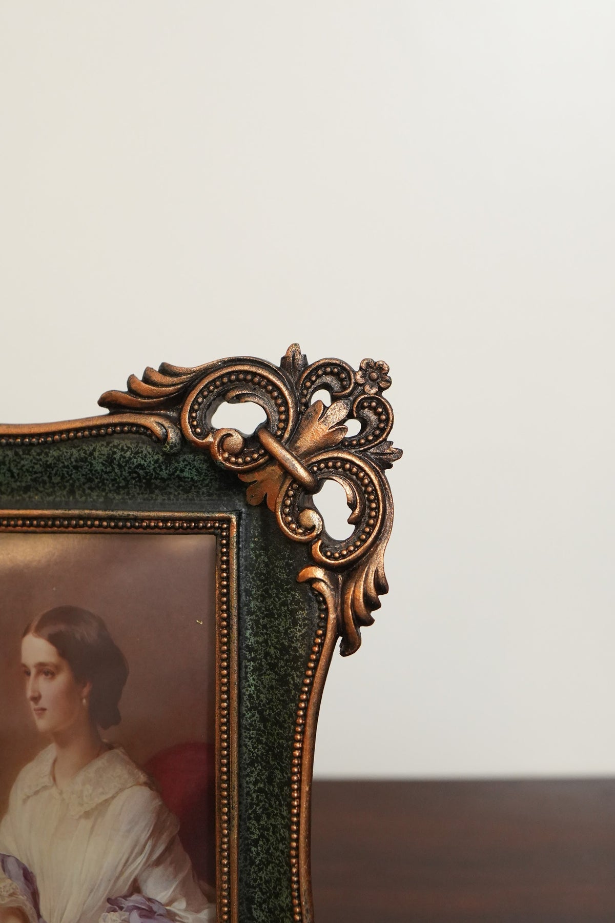 Antique Bronze & Green Baroque Photo Frame