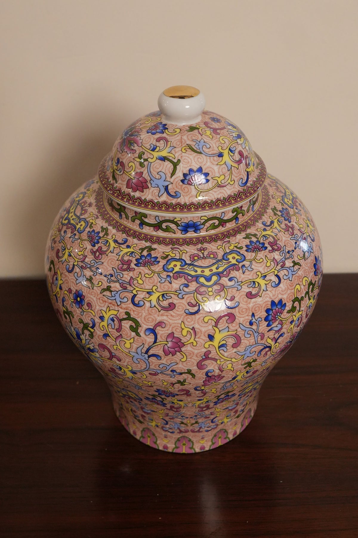 Blush Pink Floral Scroll Ceramic Ginger Jar