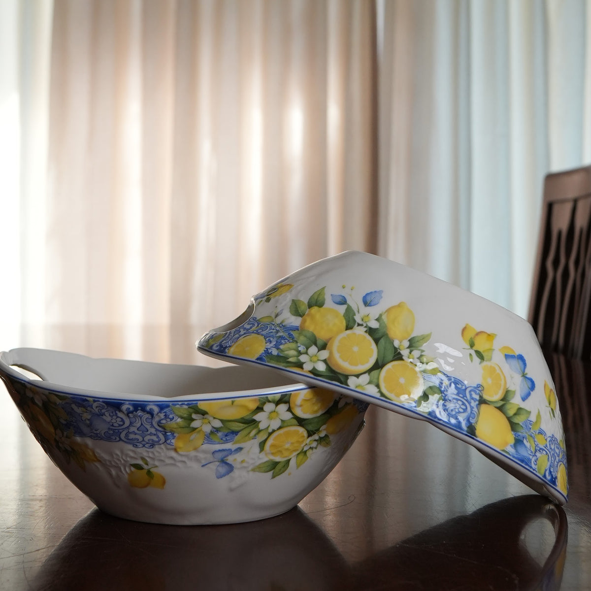 Sorrento Blue Lemon Ceramic Serving Bowl with Handles (Set of 2)
