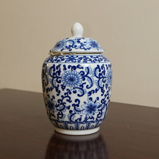 Blue Chrysanthemum Scroll Ceramic Lidded Jar