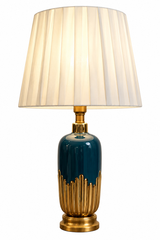 Teal & Gold Drip Ceramic Table Lamp