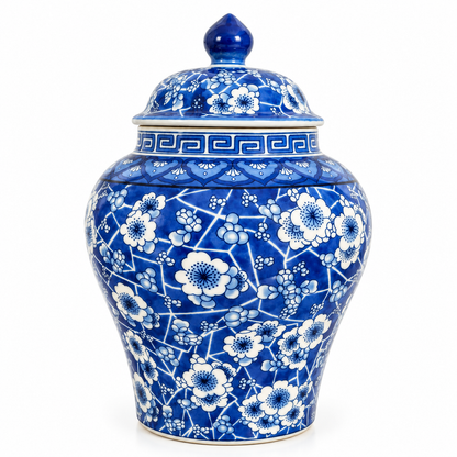 Cobalt Blue Prunus Blossom Ceramic Ginger Jar