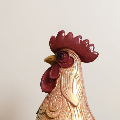 Golden Feather Standing Rooster Figurine