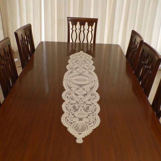 Beige Lattice Shell Lace Table Runner (Long)