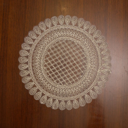 Beige Grid Petal Crochet Lace Round Table Mat (Set of 2)