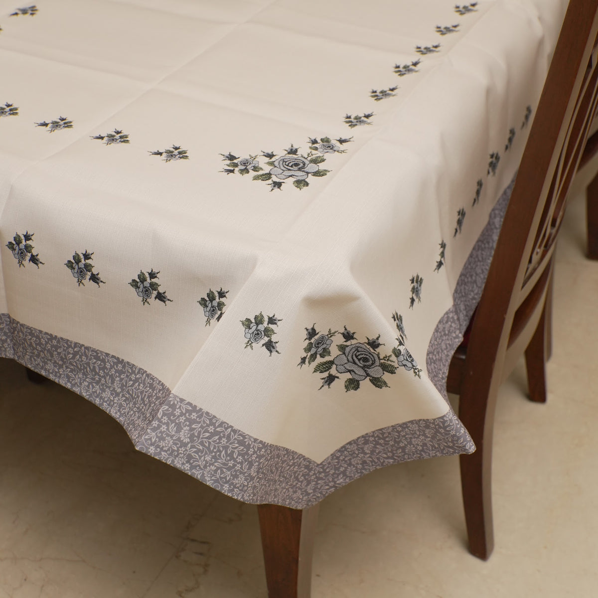 Corner of the table sheet with grey edging band