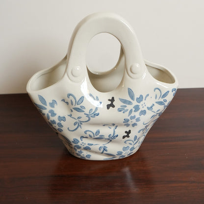 Blue Floral Ceramic Handbag Vase