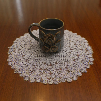 Silver Grey Lattice Crochet Lace Round Table Mat (Set of 2)