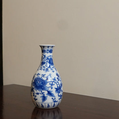 Blue Peony Ceramic Oval Bud Vase