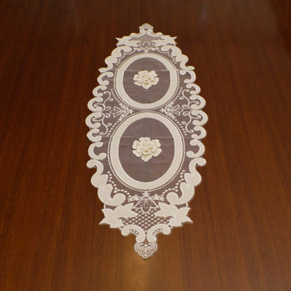 Ivory 3D Flower Oval Sheer Table Runner (Small)