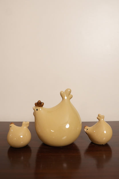 Yellow Hen & Chicks Ceramic Figurine (Set of 3)