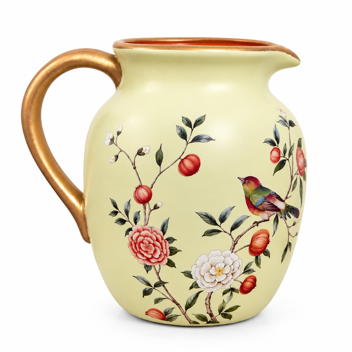 Cream Pomegranate & Bird Ceramic Jug