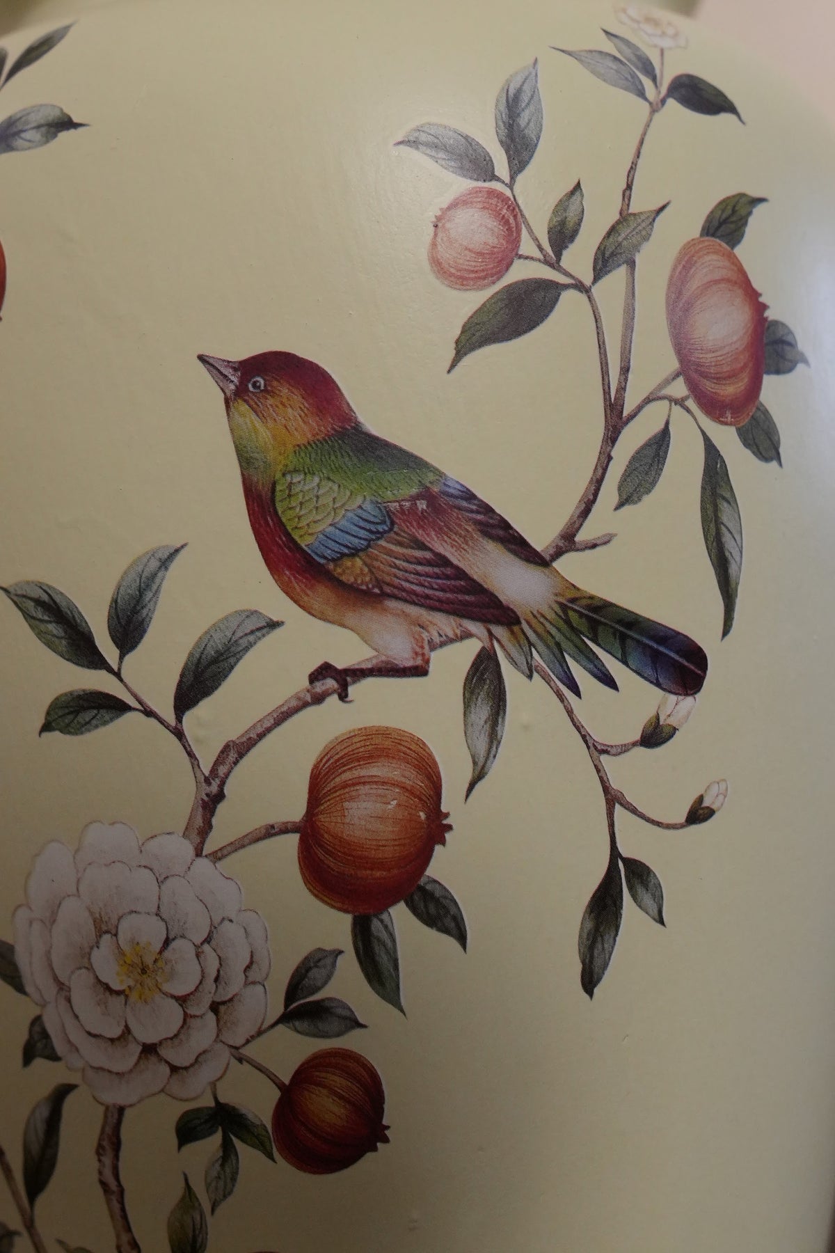 Cream Pomegranate & Bird Wide-Mouth Ceramic Vase