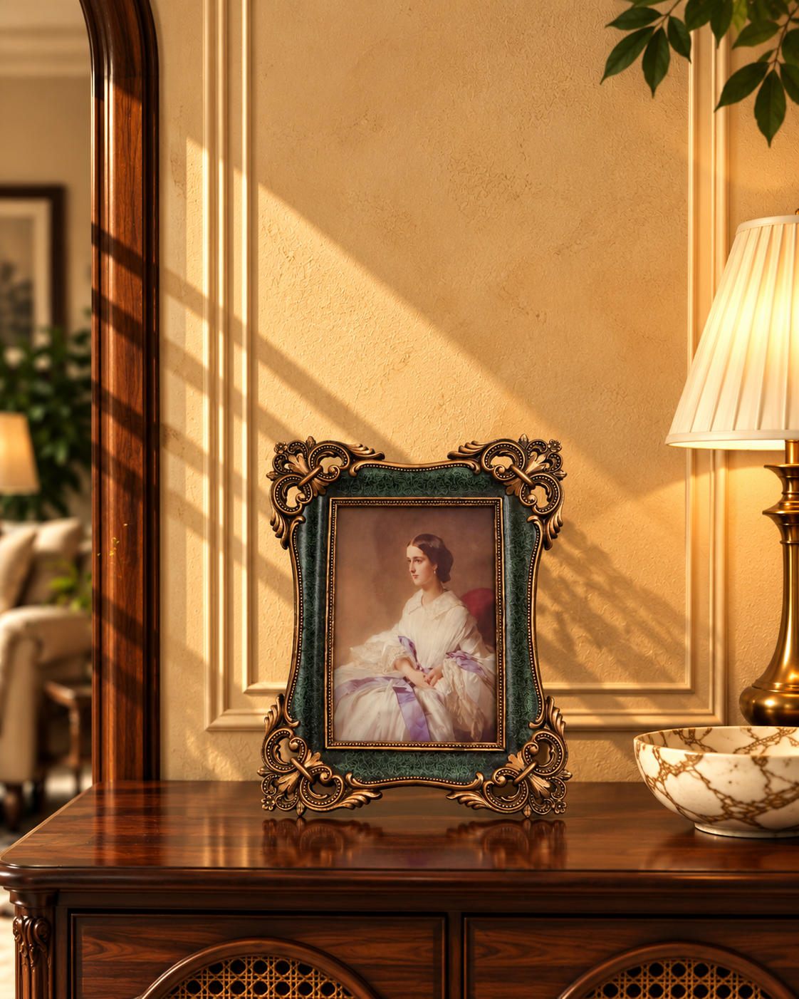 Antique Bronze & Green Baroque Photo Frame