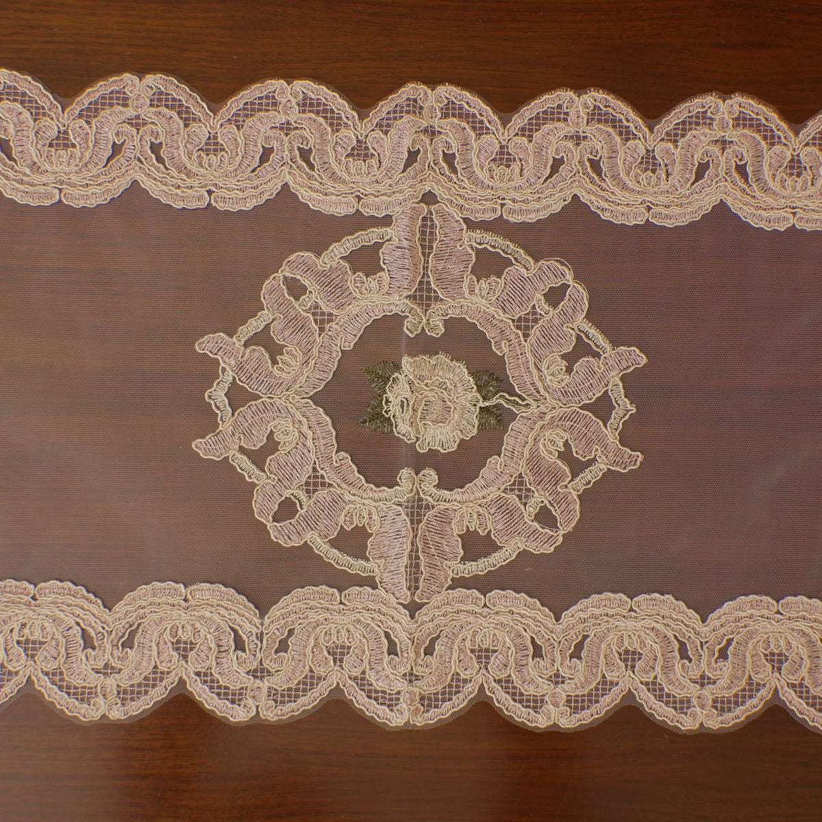 Beige Lace Medallion Sheer Table Runner (Long)