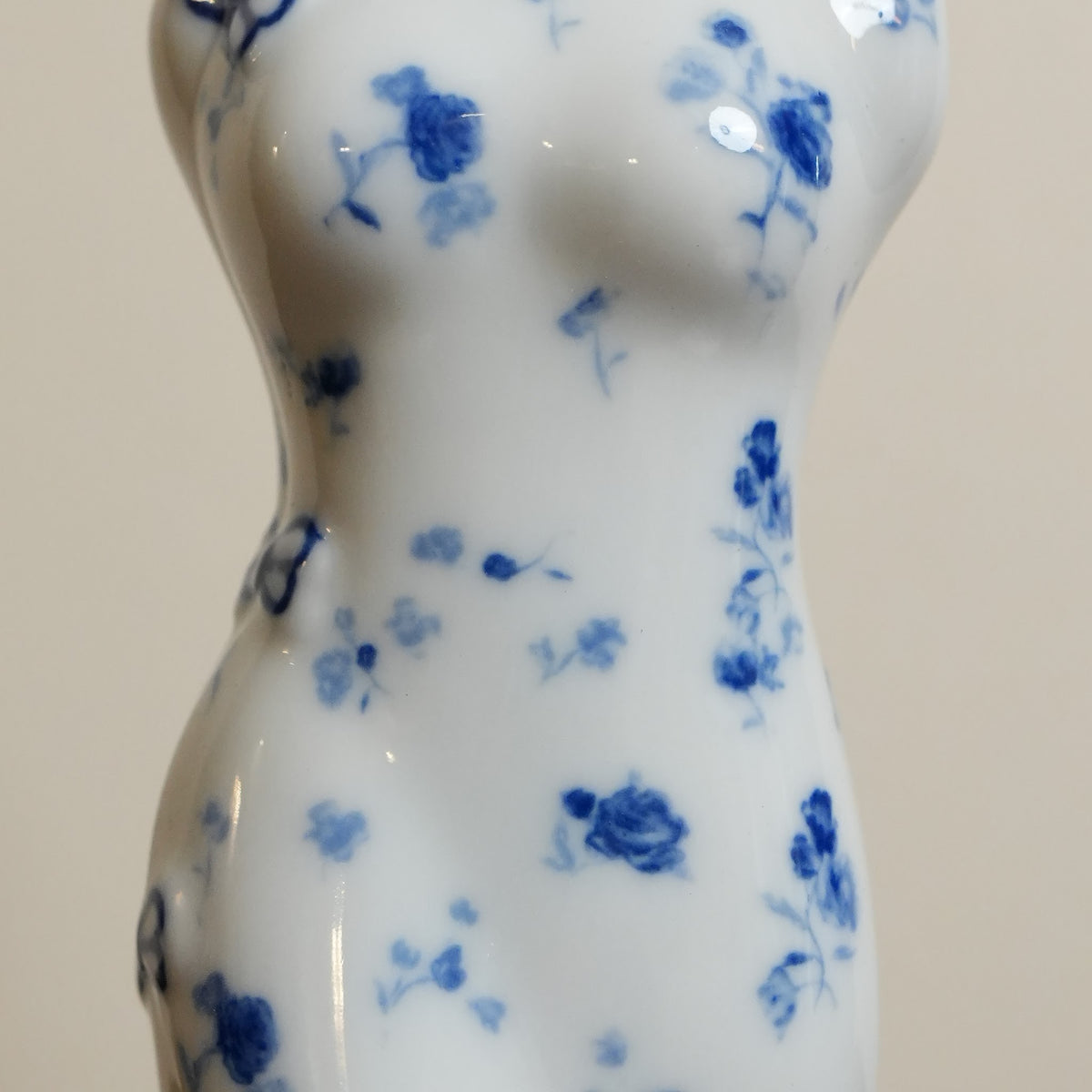 Blue Rose Qipao Lady Ceramic Bud Vase