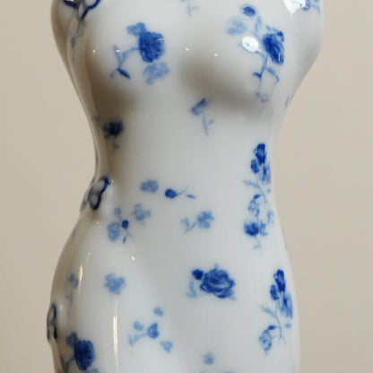 Blue Rose Qipao Lady Ceramic Bud Vase