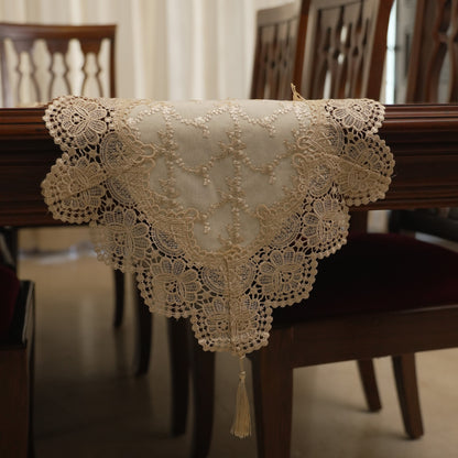 Gold Floral Embroidered Lace Border Table Runner (Long)