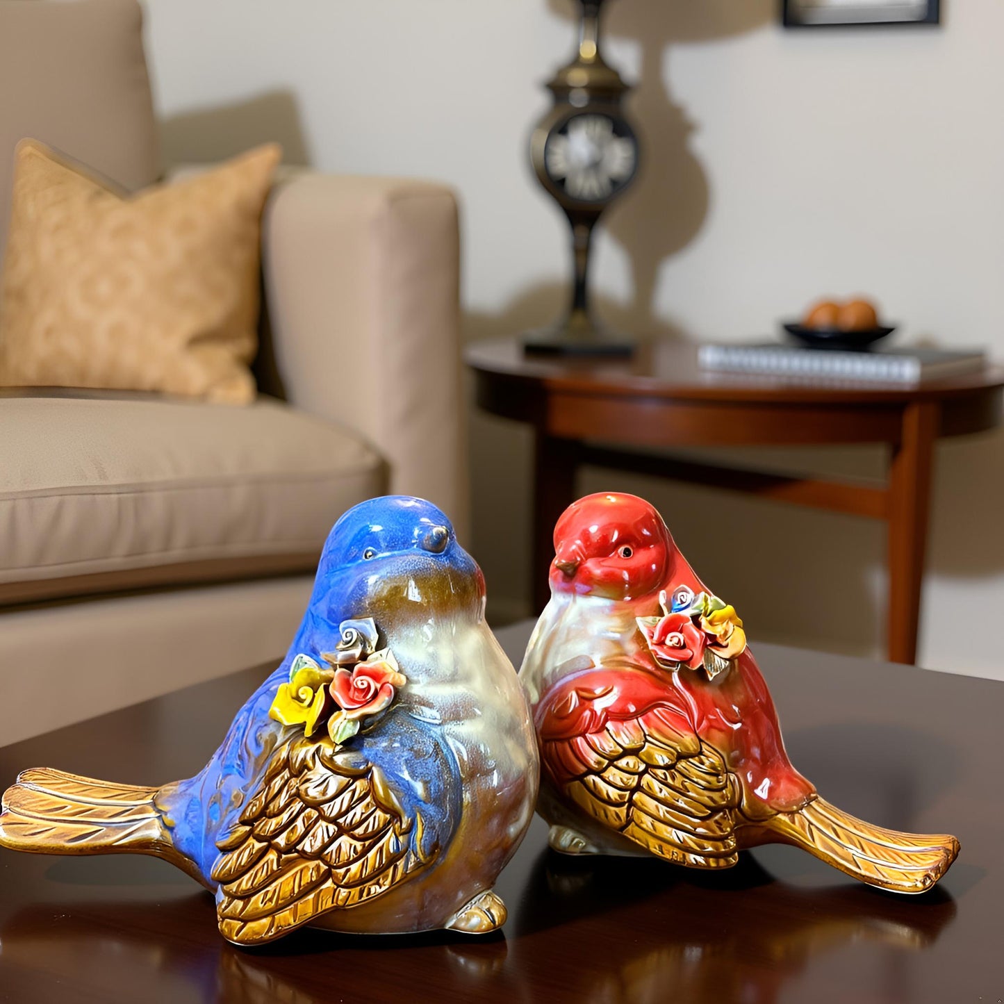 Colorful Ceramic Bird Showpiece Set (Big)