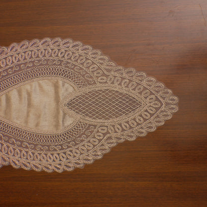 Taupe Satin Heart Lattice Lace Table Runner (Long)
