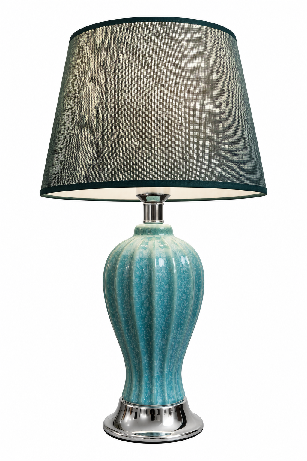 Aqua Speckled Fluted Ceramic Table Lamp with Grey Shade