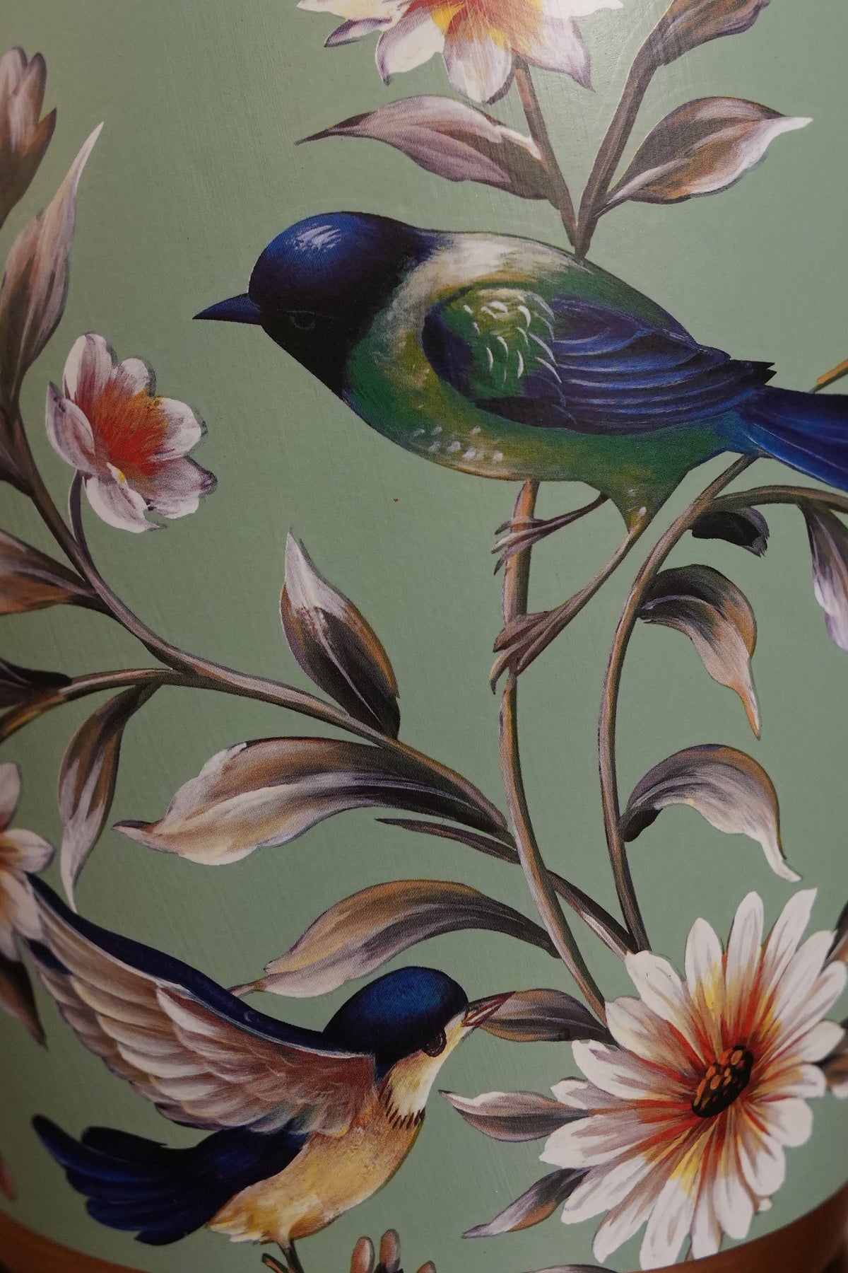 Sage Green Bird & Blossom Wide-Mouth Ceramic Vase