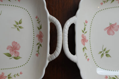 Blush Blossom Ceramic Rectangular Platter with Handles Set of 2