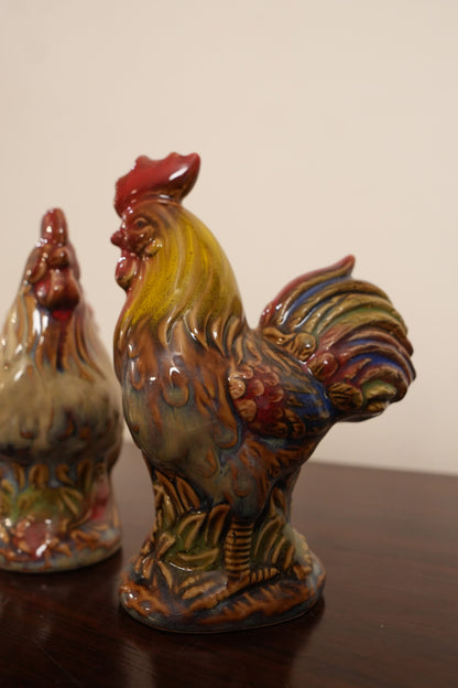 Glazed Rooster Ceramic Figurine (Set of 2)