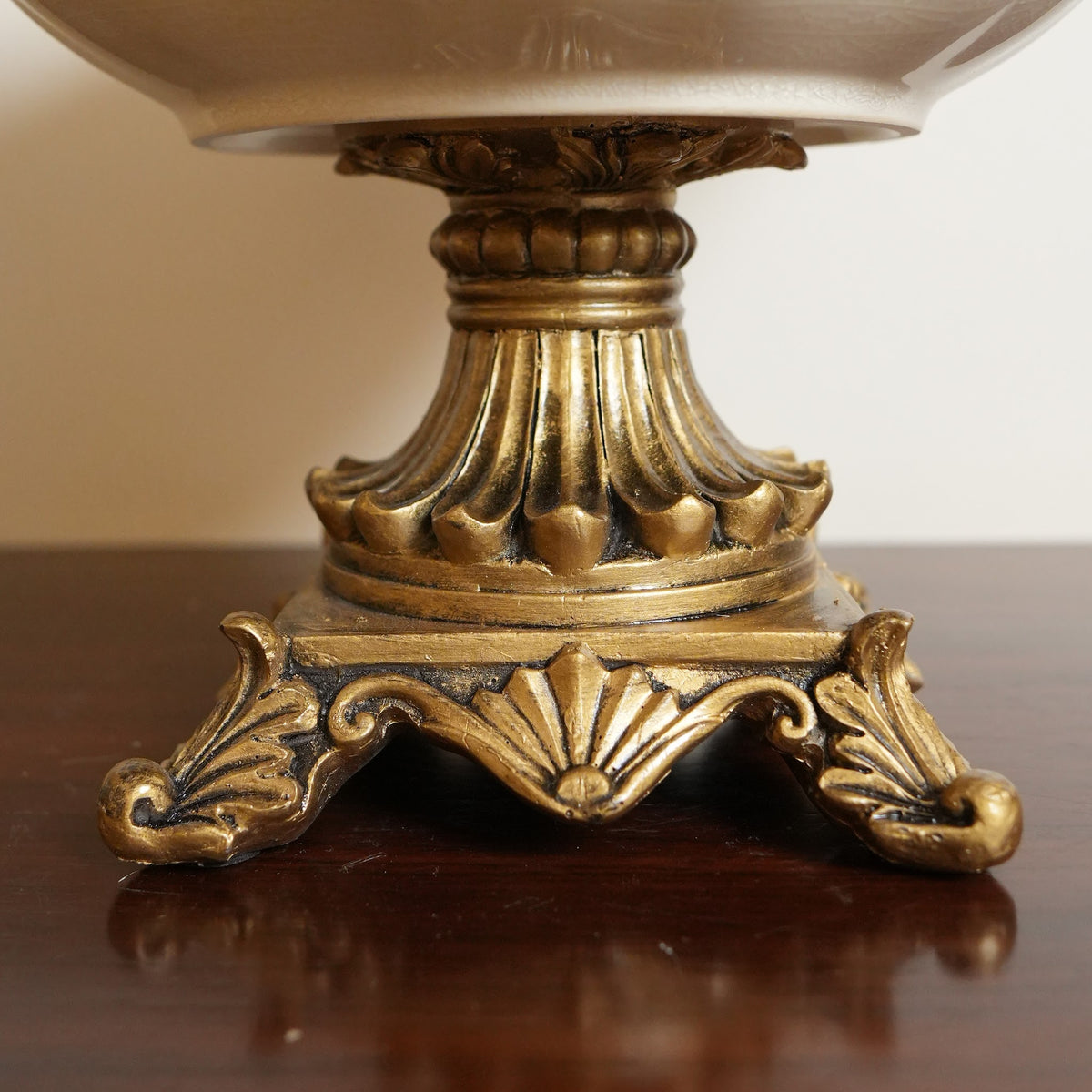 Ivory Baroque Ceramic Fluted Centerpiece Bowl with Gold Pedestal