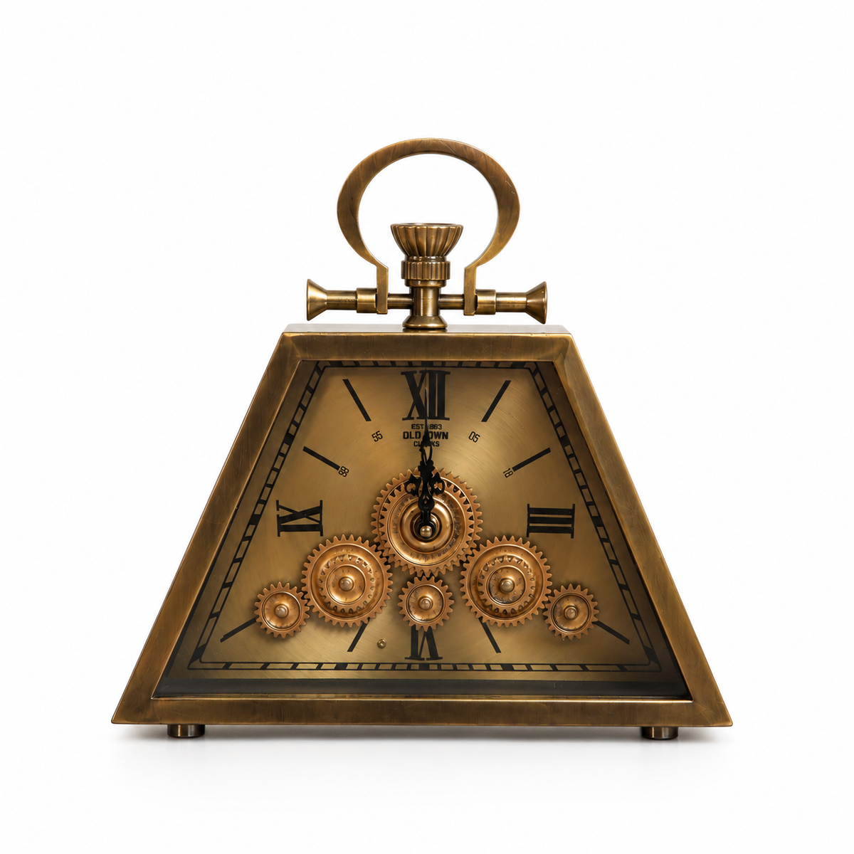 Antique Brass Pyramid Gear Table Clock