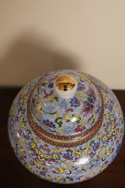 Lavender Blue Floral Scroll Ceramic Ginger Jar