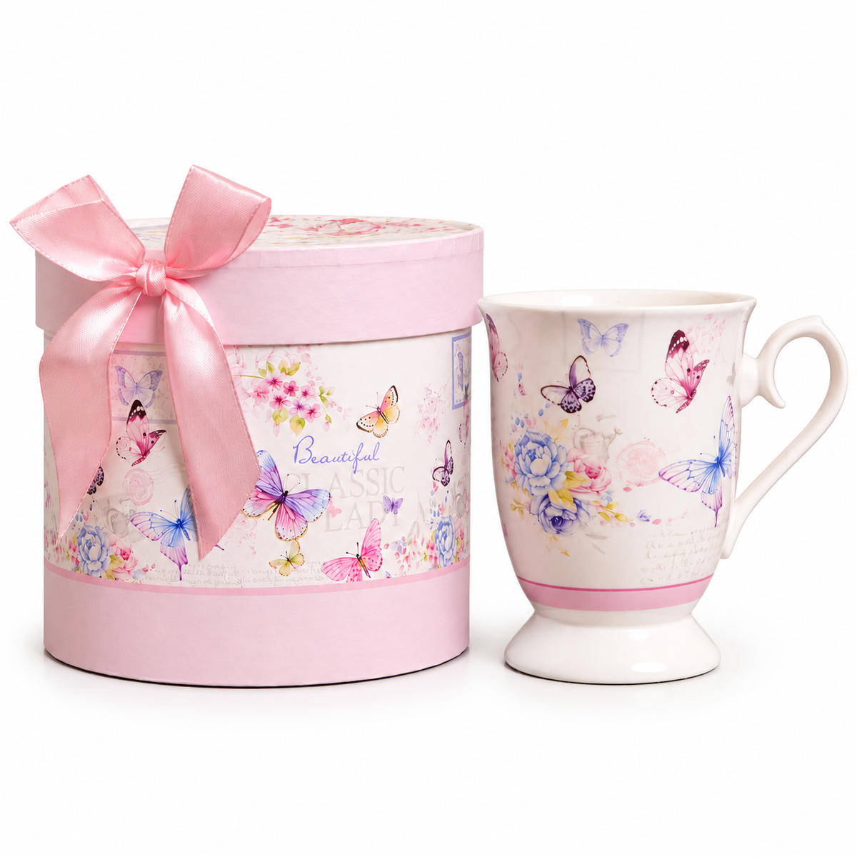 Butterfly Meadow Ceramic Mug with Round Gift Box