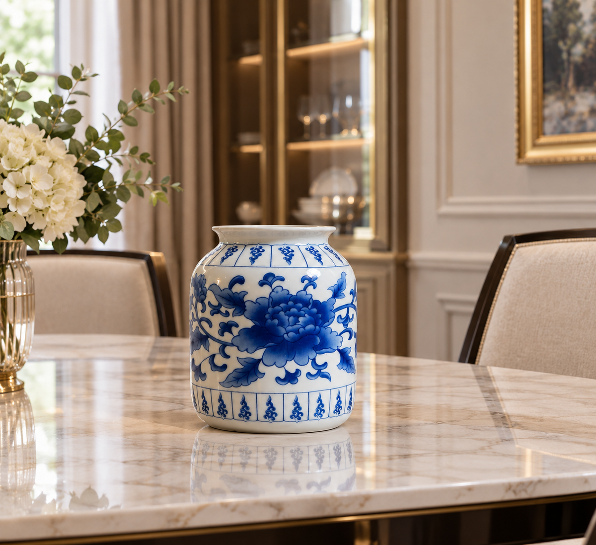 Blue Peony Ceramic Jar Vase