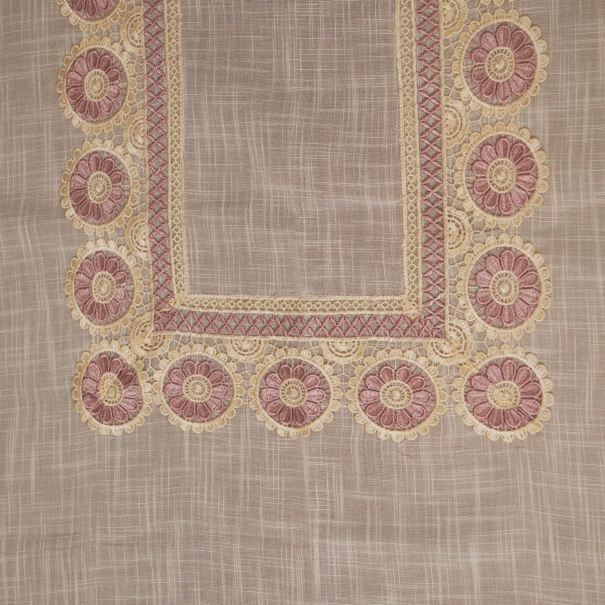 Top view of the mauve medallion lace centre panel