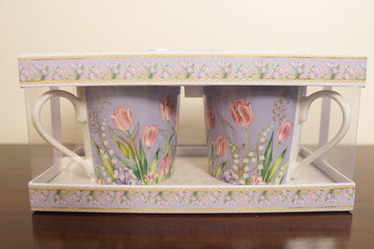 Lilac Tulip Ceramic Mug Set of 2 with Clear Gift Box