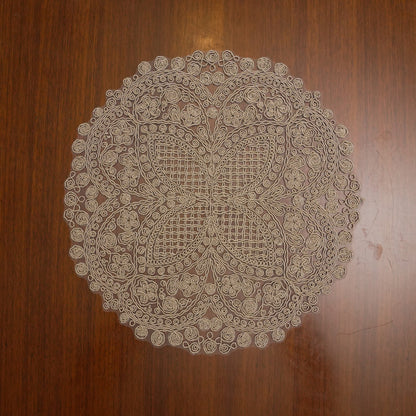 Beige Lattice Spiral Crochet Lace Round Table Mat (Set of 2)