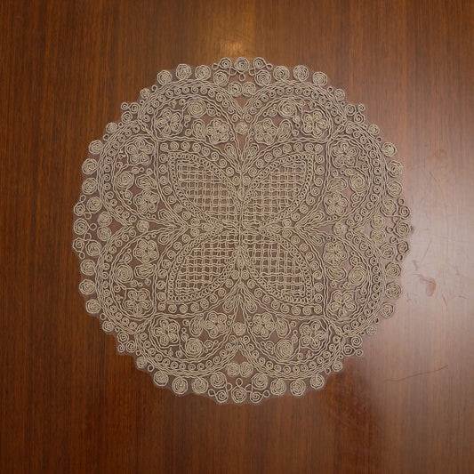 Beige Lattice Spiral Crochet Lace Round Table Mat (Set of 2)