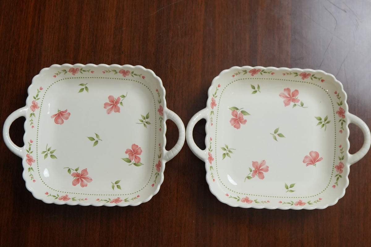 Blush Blossom Ceramic Square Platter with Handles Set of 2