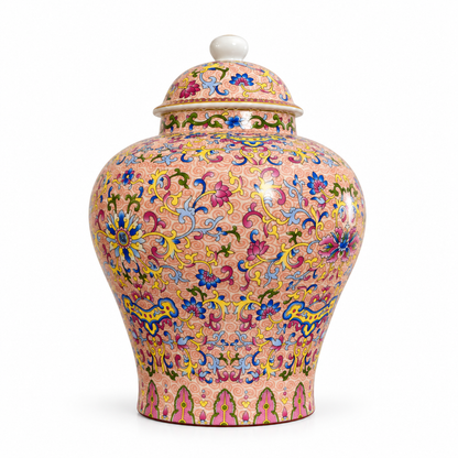 Blush Pink Floral Scroll Ceramic Ginger Jar