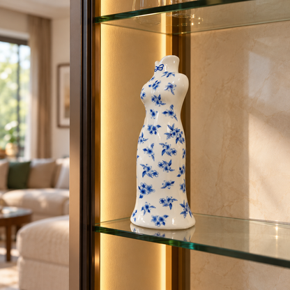 Blue Blossom Qipao Lady Ceramic Bud Vase